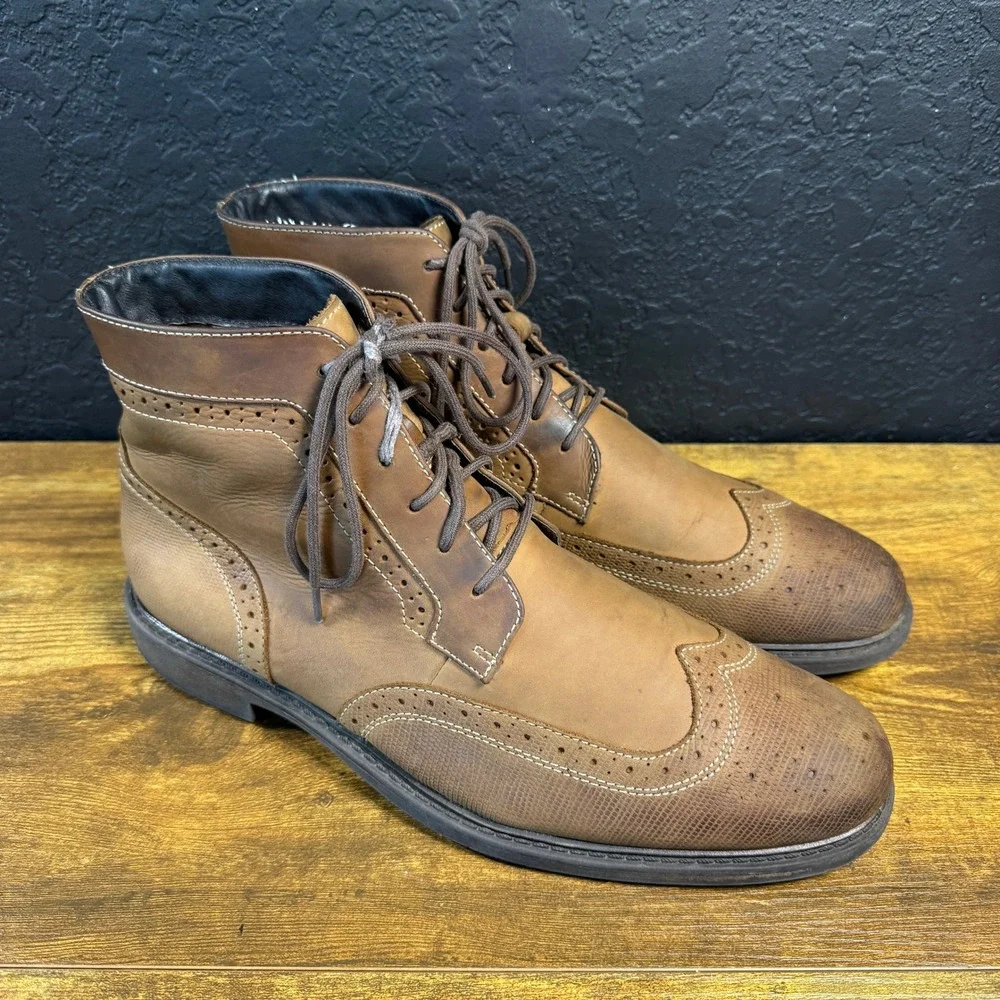 Johnston‎ & Murphy Wingtip 59-31712 Brown Leather Brogue Boots Mens 10M